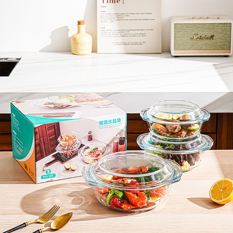 Microondas tazón de vidrio resistente al calor arroz caliente olla de cristal utensilios especiales con tapa vajilla tazón para hornear olla de sopa de fideos instantáneos para el hogar