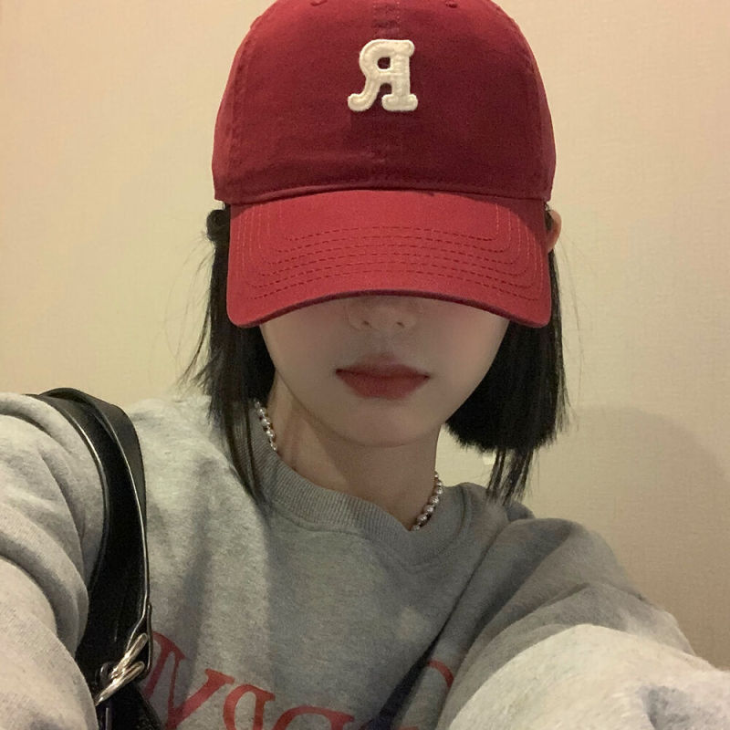 Baseball Cap for Women with R Logo, Korean Version, Soft Top, Face-Slimming Small Hat, Large Head Circumference, Summer Oversized Deepened Duckbill Cap, New Trendy Style for Men