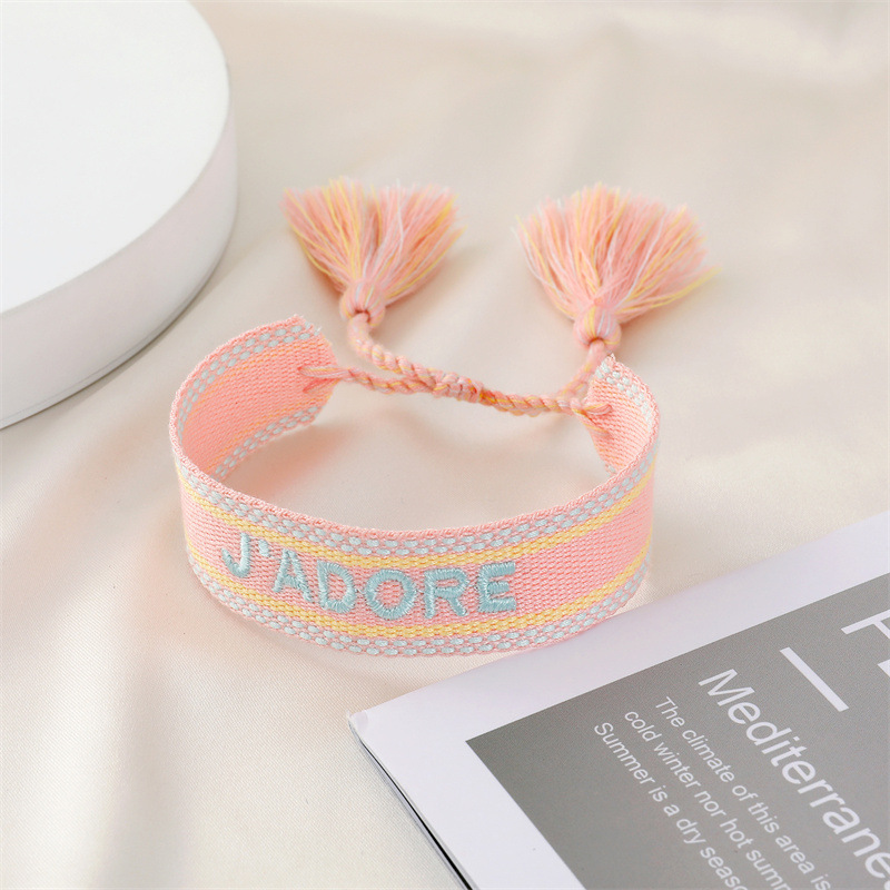 Ethnic Style Trend Hand-woven Bracelet Retro Embroidery Alphabet Tassel Hand Rope Bracelet display picture 4