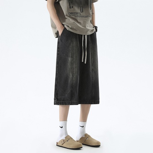 Vintage American Western Straight Leg Jeans for Men - Summer Washed 6-7 Length Pants with a Cool, Rugged, and Sophisticated Casual Hemmed Style