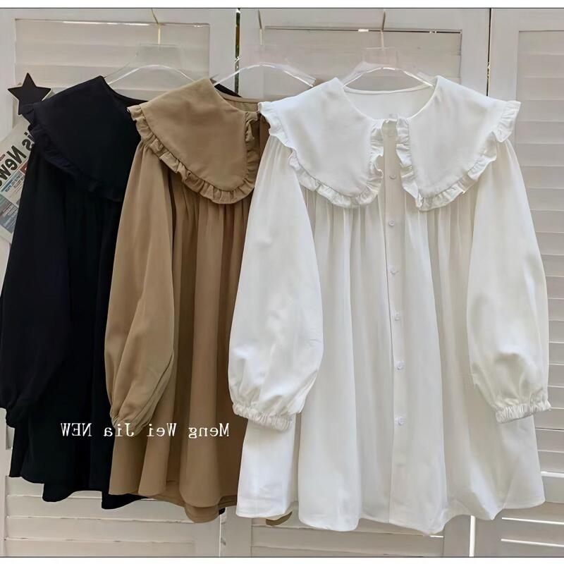 Plus size women's clothing new chubby girl shirt long sleeve shirt loose belly covering maternity clothes spring and autumn shirt