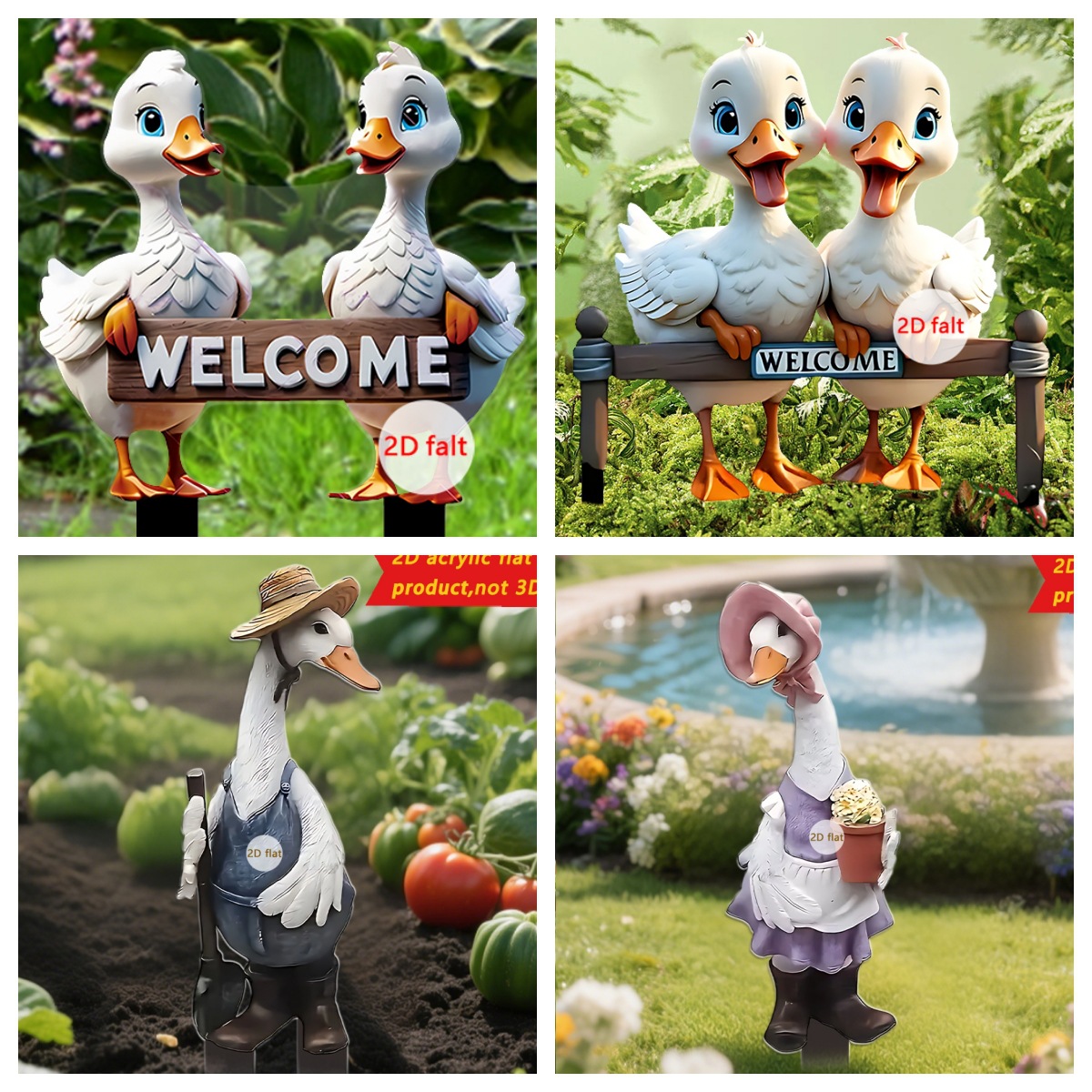 跨境可爱卡通鸭子2D亚克力户外花园庭院阳台布置造景地插装饰品