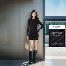 法式气质黑色辣妹包臀连衣裙春秋穿搭短款设计感针织收腰打底短裙