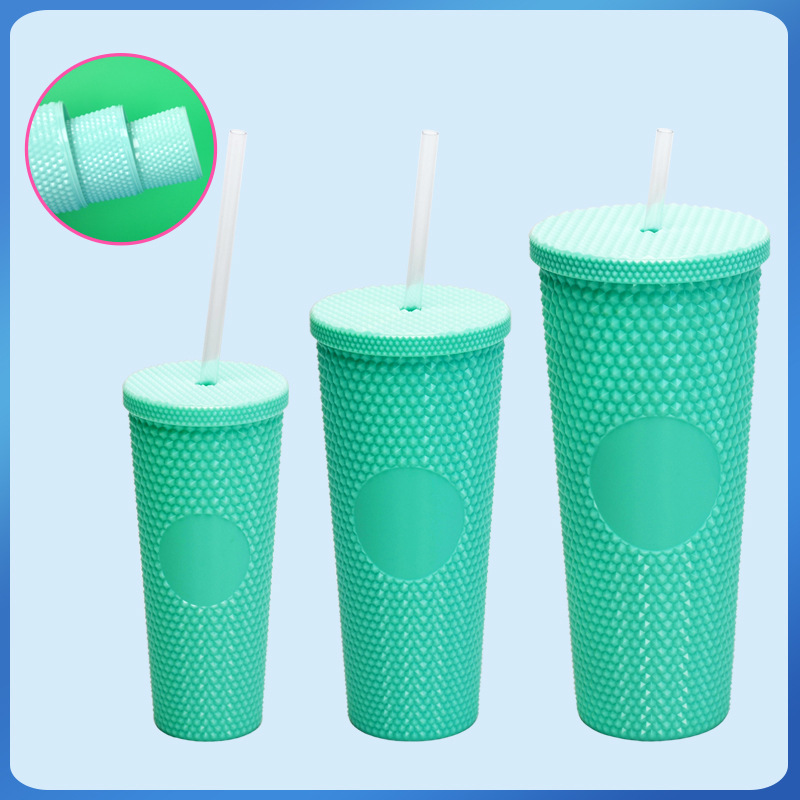 Taza de agua de paja de plástico de doble capa de color degradado transfronterizo AS/PS480/600ml con taza de regalo de café