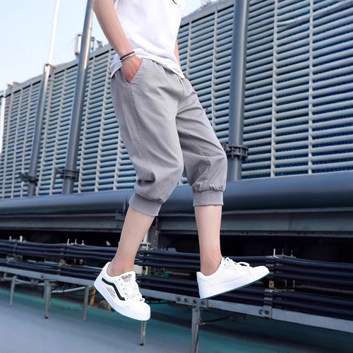 Men's Summer Loose Thin 7/8 Length Ice Silk Straight Leg Elastic Shorts