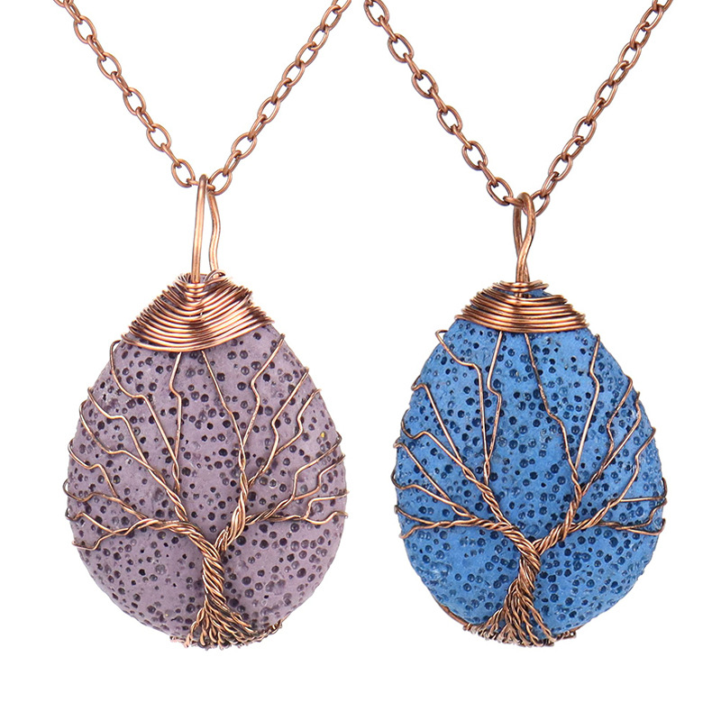 Retro Leaf Alloy Plating Volcanic rock Pendant Necklace 1 Piece