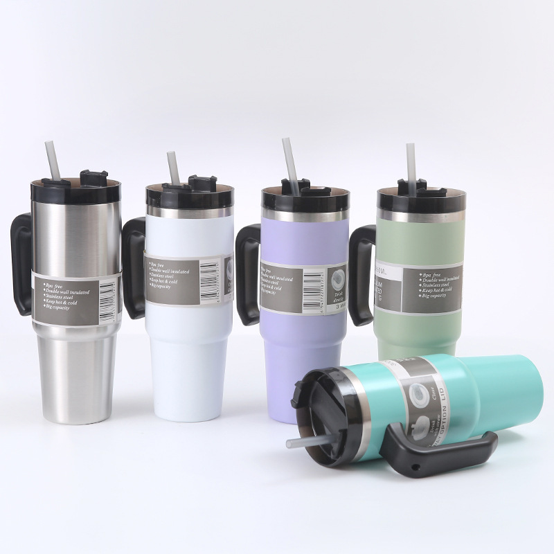 Taza de vacío de acero inoxidable 304 con mango Taza de helado de paja Coche de doble capa 30oz Taza de coche Taza de agua fría