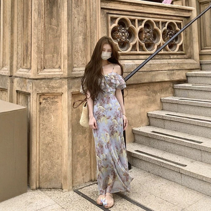 French-Style Romantic Floral Spaghetti Strap Dress for Women, Summer 2026 New Model, Tea Break Style, Stunning Waist-Cinching Slimming Long Dress French-Style Romantic Floral Spaghetti Strap Dress for Women, Summer 2026 New Model, Tea Break Style, Stunning Waist-Cinching Slimming Long Dress
