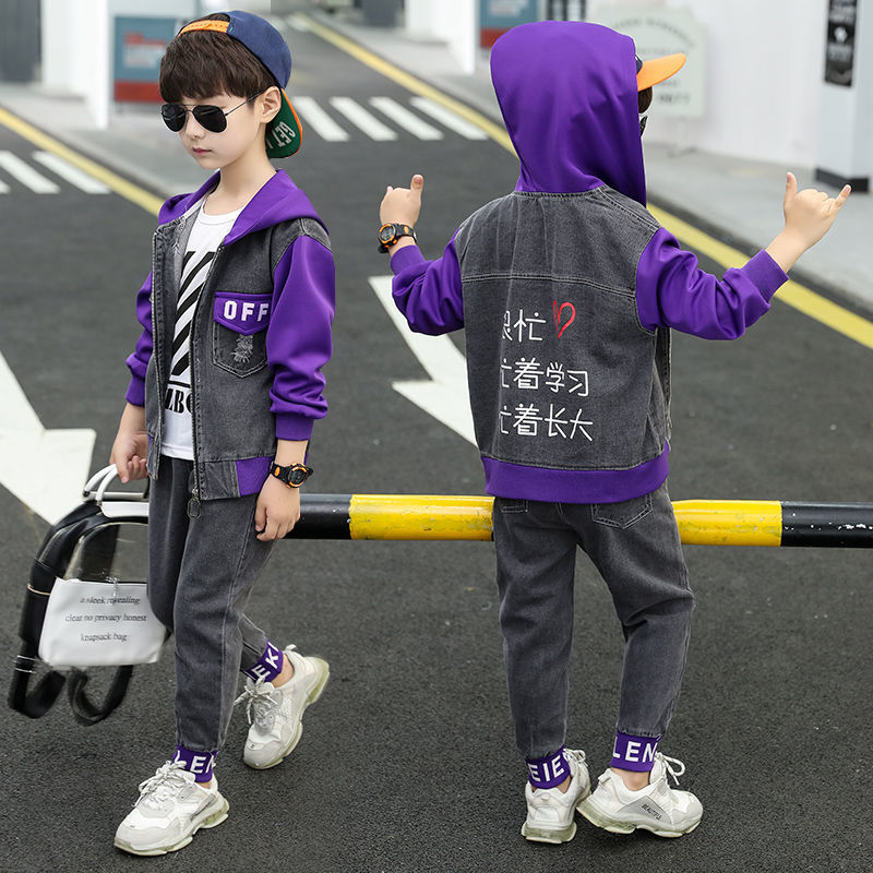 어린이 의류 소년 봄 의류 세트 2024 새로운 어린이 데님 세트 아동복 소년 옷 봄과 가을 패션