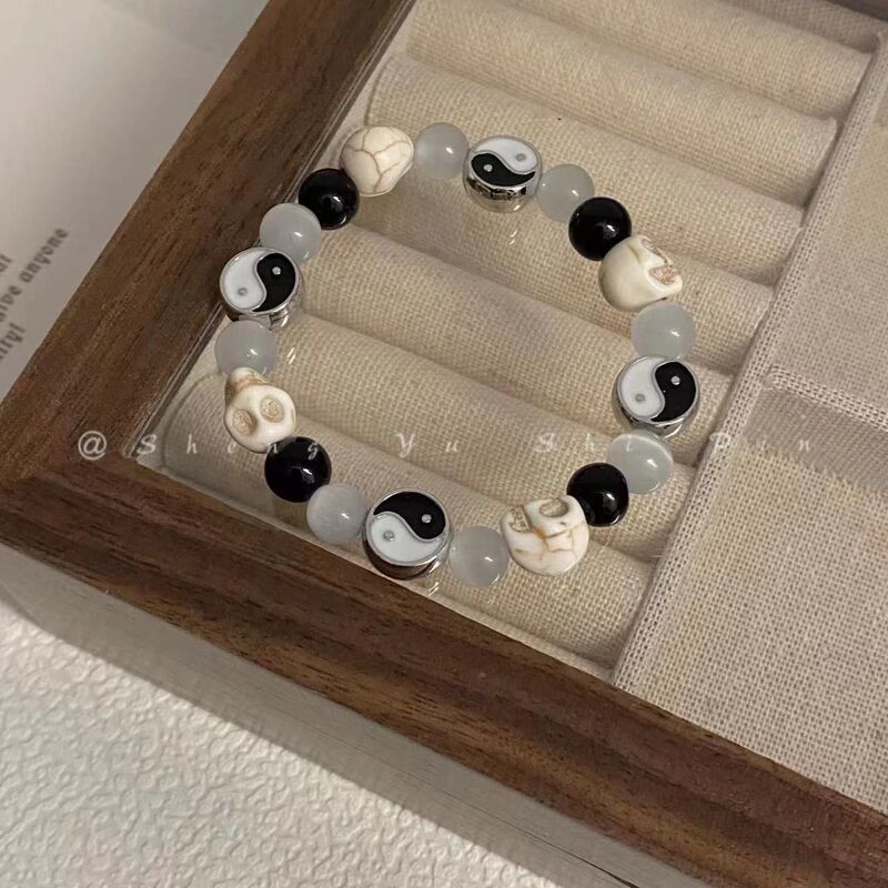 New Chinese Style National Fashion Yin Yang Tai Chi Beaded Natural Bracelet Chinese Style Niche Design Light Luxury Contrast Color Hand Beaded Bracelet