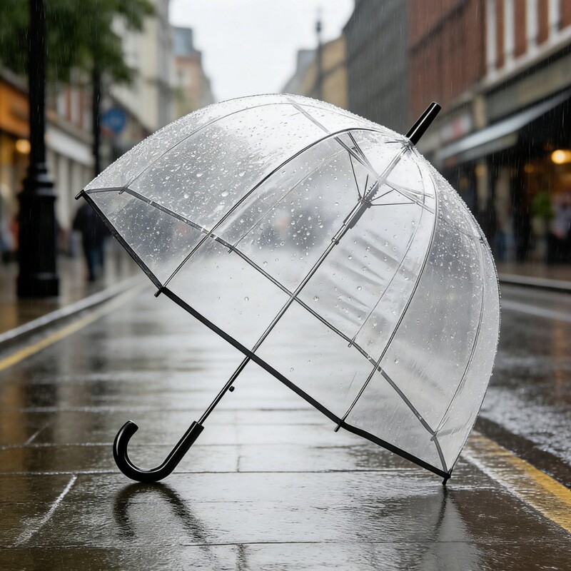 Advertising Umbrella with Automatic Plastic Curved Handle, Straight Pole, Arch-Shaped, Popular for Photos, Transparent Bubble Umbrella, Windproof, Fiber, 8 Ribs, Long Handle