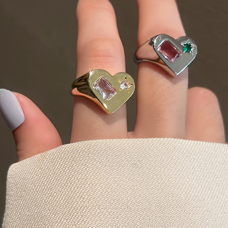 1 Piece Fashion Heart Shape Metal Inlay Rhinestones Womenu0027S Open Ring