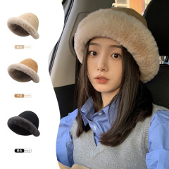 毛茸茸帽子女冬天卷邊漁夫帽保暖護耳加絨加厚大頭圍麂皮絨盆帽
