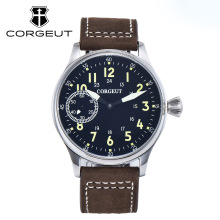 corgeut卡古特44mm手动上链真皮表带防水手表男时尚男士手表