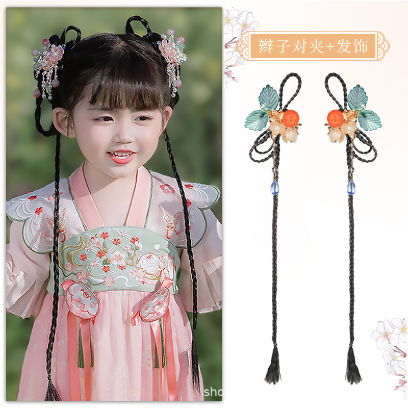 땋은 클립 + 오렌지색 헤어 액세서리 한 쌍