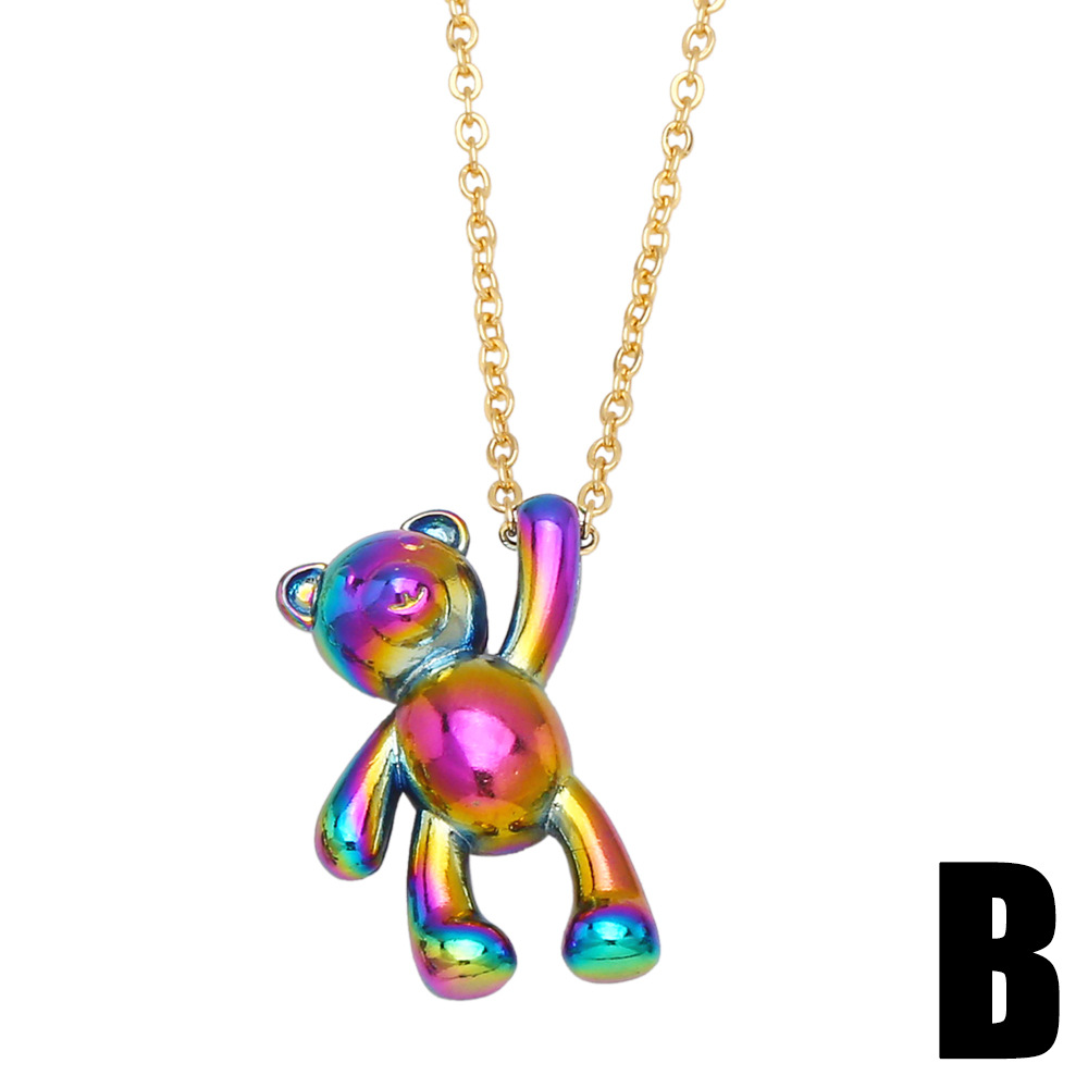 Hip Hop Balloon Dog Colorful Bear Pendant Copper Necklace