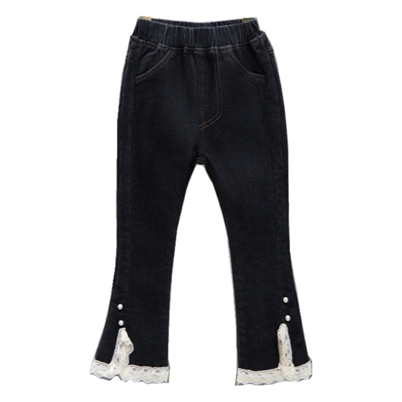 2026 Winter New Style Girls' Jeans with Fleece Lining, Thickened, for Older Children, Girls' Flared Pants, Warm Children's Cotton Pants