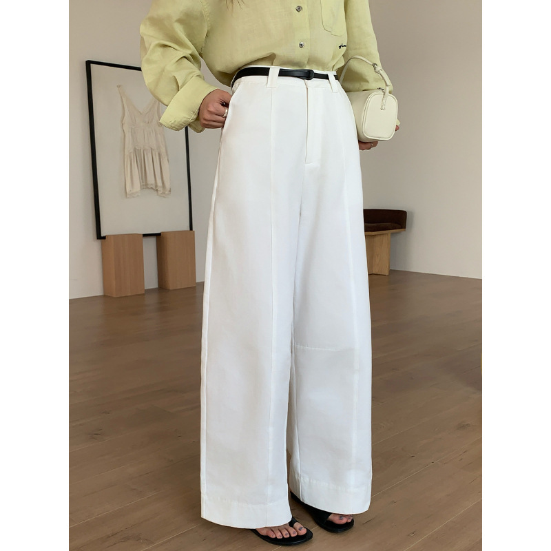 High-Waisted White Straight-Leg Casual Pants for Women, Spring 2026 New Korean Style, Lazy Loose Fit, Slimming Wide-Leg Long Pants