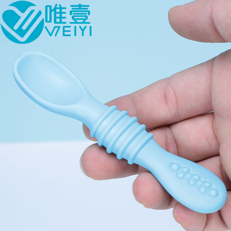 Bebé de silicona cuchara de entrenamiento molar alimentación del bebé alimentos complementarios pasta de arroz de doble cabeza cuchara suave cuchara pegajosa lamiendo cuchara de molienda palo