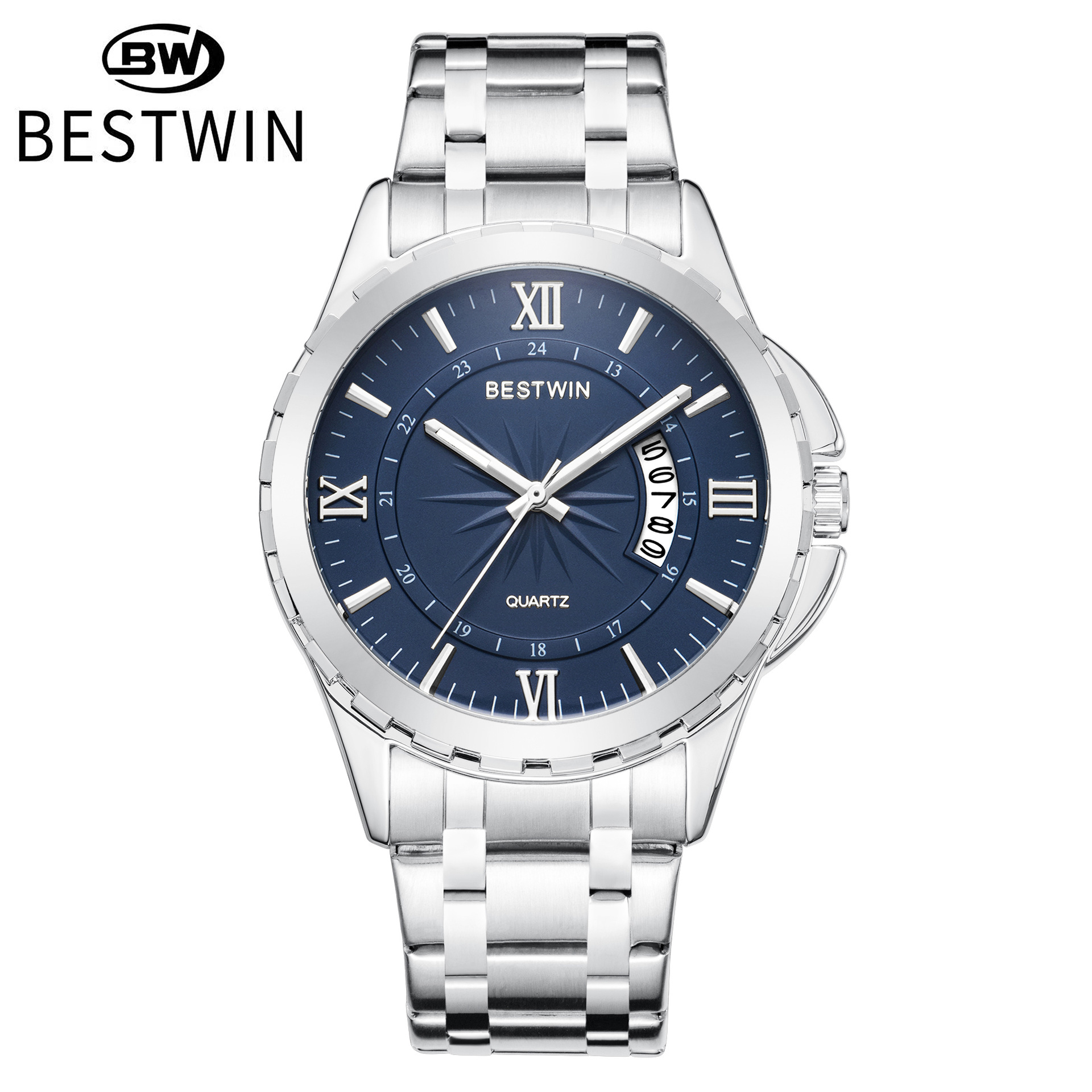 Nuevo calendario de comercio exterior reloj para hombre plato giratorio atmosférico Golden Boss BESTWIN reloj de cuarzo impermeable transfronterizo 129