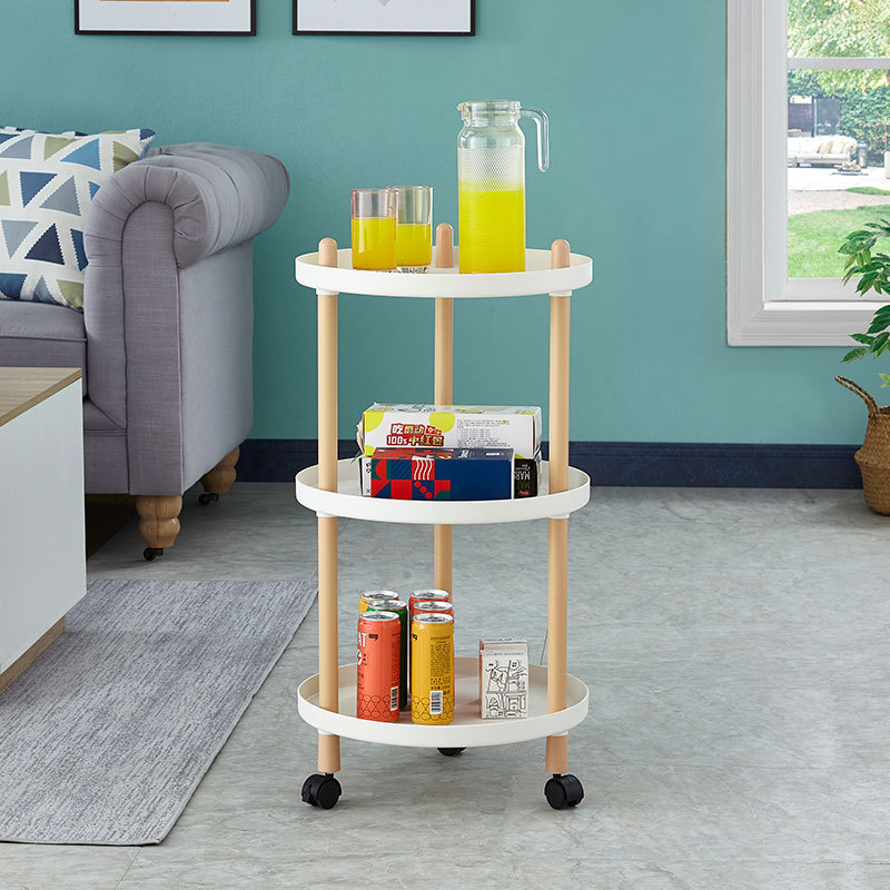 新款亚马逊北欧风简约置物架落地带刹车小推车卧室客厅收纳整理架