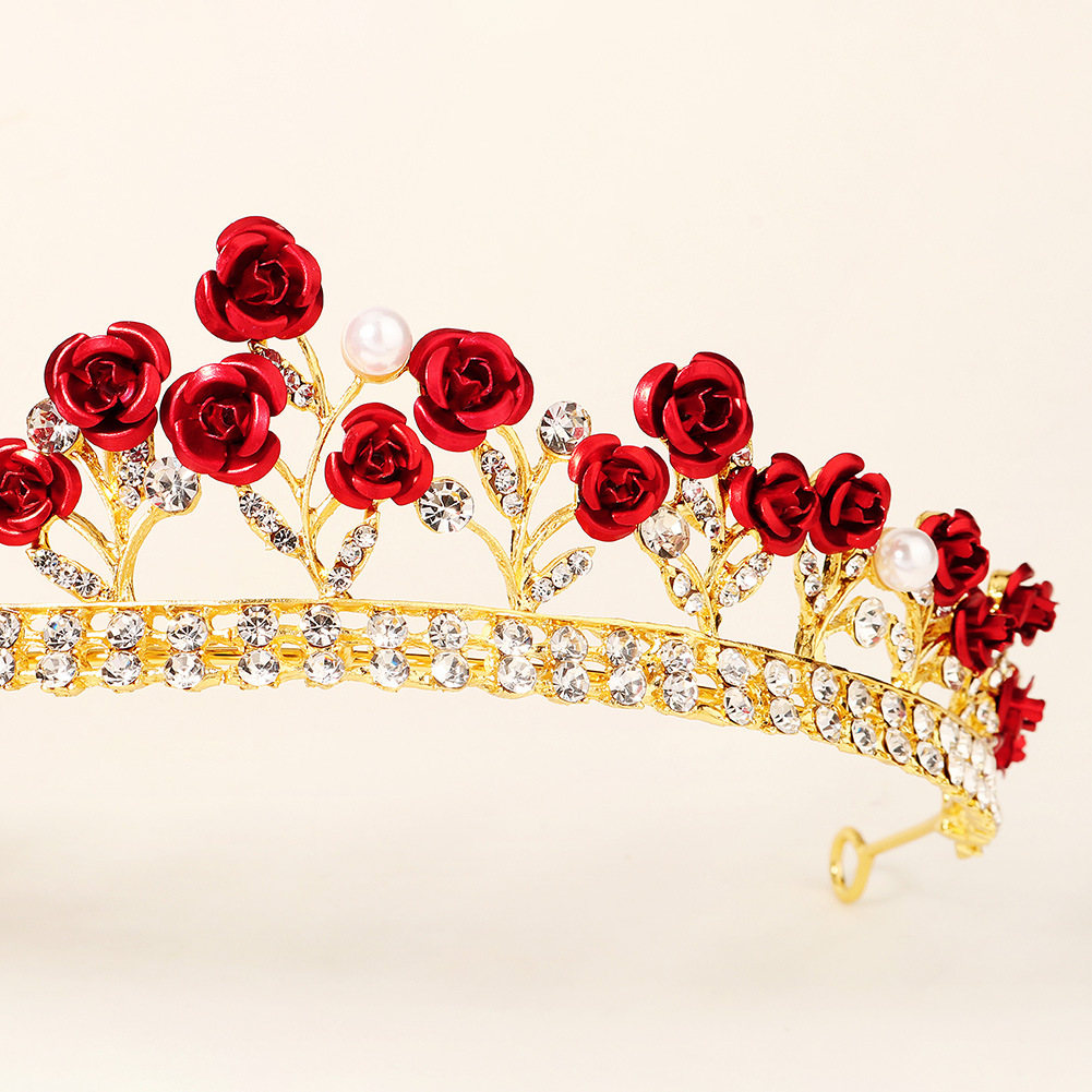 New Wedding Jewelry Baroque Red Rose Diamond Crown Wholesale Nihaojewelry display picture 8