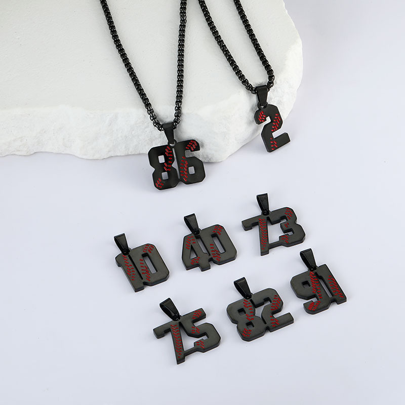 European and American Cross-border Explosions Stainless Steel Necklace Dropping Oil Pendant Digital Necklace Titanium Steel Jewelry Baseball Dropping Oil Cross