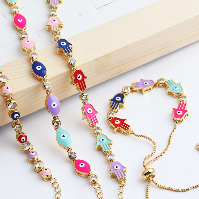 Devil'S Eye Pattern Fashion Devil's Eye Copper Bracelets Inlay Zircon Copper Bracelets