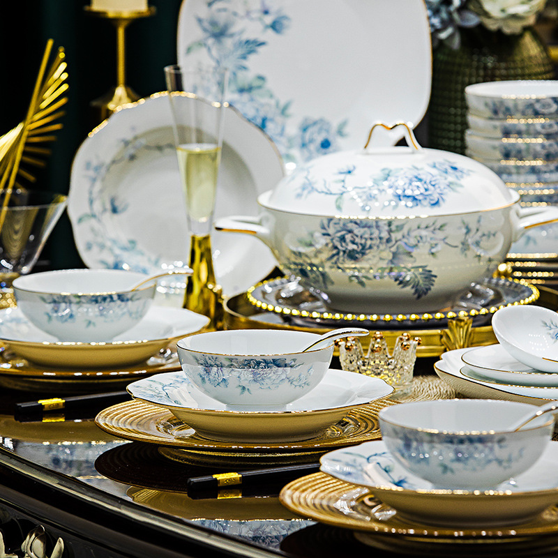 2025 New Dish Set Household Jingdezhen Classy White Porcelain Tableware Set Hand-Painted Gold Classy Gift Giving