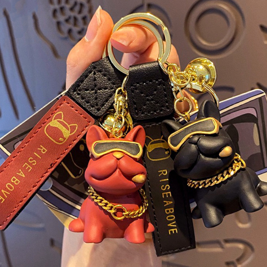 조수 쿨 불독 키 체인 수지 강아지 인형 펜던트 자동차 장식품 학교 가방 키 체인 절묘한 작은 선물