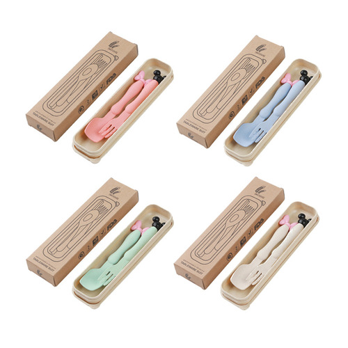 Wheat Straw Tableware Set of Three, Foldable and Portable Cutlery Set, Knife, Fork, Spoon, Chopsticks Gift Set with Logo Printing Available