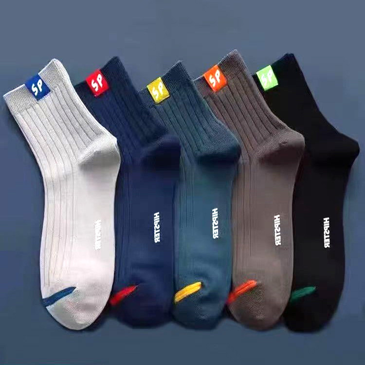 Men's Socks for Autumn and Winter, Mid-Calf Socks with Sp Lettering, Versatile Men's Socks, Odor-Resistant, Sweat-Absorbent Sports Socks, Wholesale Socks from Zhuji Market Stalls
