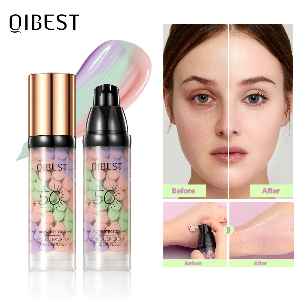 Трехцветный защитный изолирующий крем QIBEST, выравнивание тона кожи, праймер под макияж, осветляющий праймер, изолирующий консилер, изолирующий крем