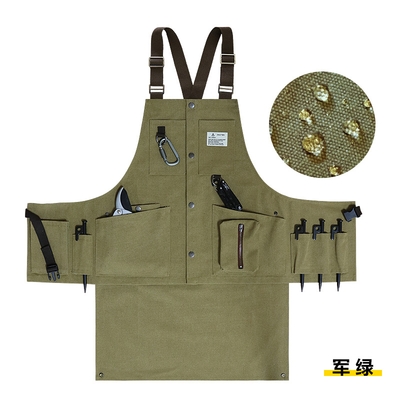 Cruz-frontera engrosada delantal de lona resistente al desgaste-Herramientas de Bolsillo grande ropa de trabajo de madera multi-funcional delantal por mayor