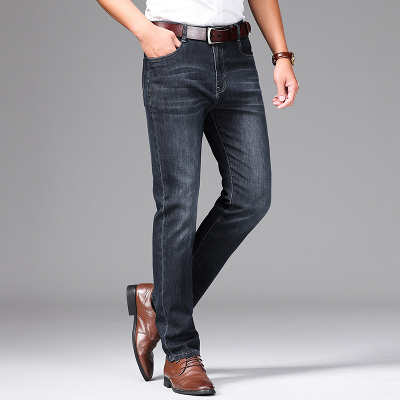Cuatro Estaciones Nueva jeans stretch algodón regular transpirable simple hombres de negocios alta cintura suelta pantalones mezclilla recta