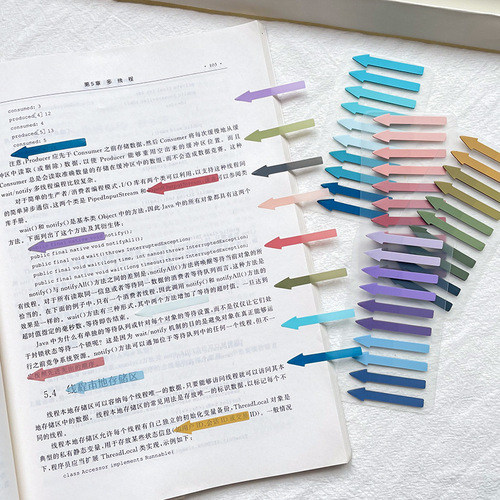 PET ultra-fine indicator arrow sticky notes, translucent color highlighted index stickers, waterproof small strip bookmarks