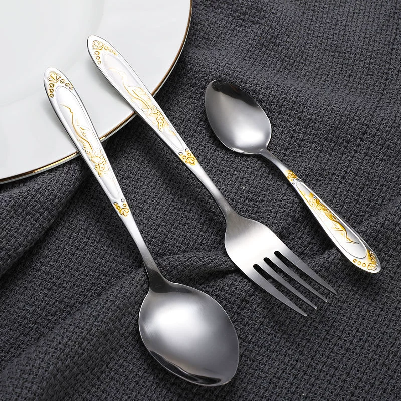 Новая ложка из нержавеющей стали Посуда Вилка Ложка Бытовая посуда Пномпень Зерновая ручка Ложка для смешивания Западная еда Основная еда Ложка костюм