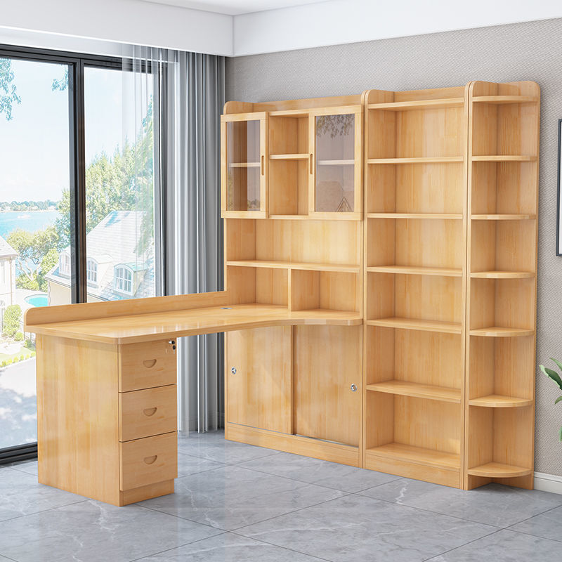 Solid Wood Corner Desk Bookshelf Integrated Bedroom Computer Desk Combination Home Children's Study Table Simple Study Table