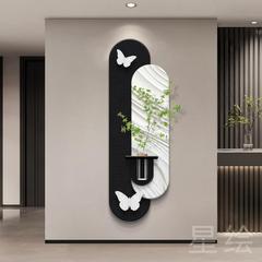 创意客厅家用壁画轻奢水培绿植挂画玄关装饰画壁灯实木雕刻