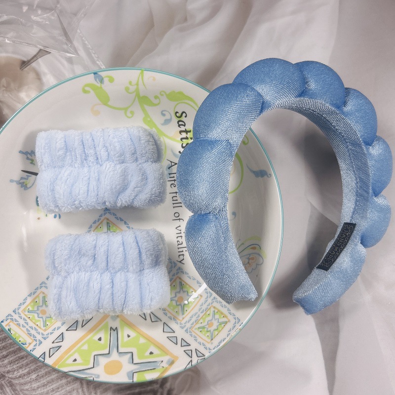 골드 벨벳 클라우드 헤어밴드 + (기계 재봉) 손목 2-다크 블루 (17*17*4cm 85g)