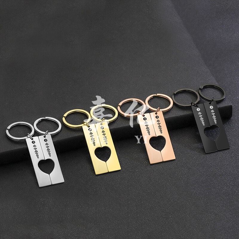 Cross-Border Stainless Steel Long Strip DIY Personalized Couple Keychain with Music and Spotify Engraving