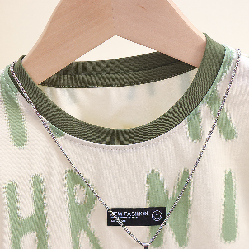 7811 Camiseta de manga corta para niños 2025 nueva ropa de verano para niños de media manga verano para bebés casual estilo occidental top fino