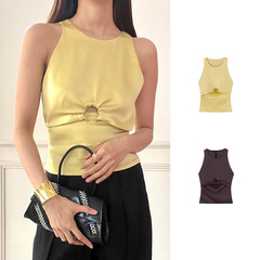 2023 Summer New Style, Discreet, Elegant Satin Sexy Front Hollow Iron Ring Top, Sleeveless Slim Vest for Women