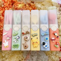 Cartoon creative wheat straw knife, fork, spoon, chopsticks, convenient tableware storage box, student and children's tableware lunch box set