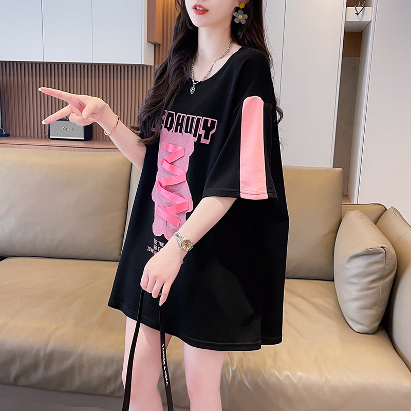 fashionable cotton design short sleeve T-shirt with a round collar
