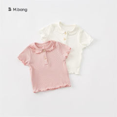 邦選春秋韓版女童翻領短袖打底衫兒童上衣嬰童純色t恤XY-5023