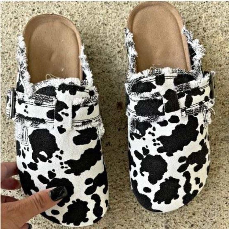 Scarpe mezze pantofole da donna estive nuove sandali con nappine a fondo piatto e testa rotonda indossati esternamente con cintura_voghion.com