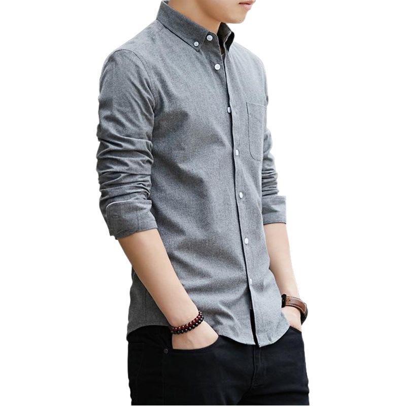 2024 nuevo estilo Oxford camisa de manga larga camisa blanca para hombre estilo coreano delgado color sólido para hombre casual joven y de mediana edad