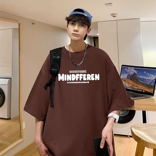 Men's Youth Trendy Letter Summer 5-Button Sleeve Casual T-Shirt Cool Instagram Fashion Brand Round Neck
