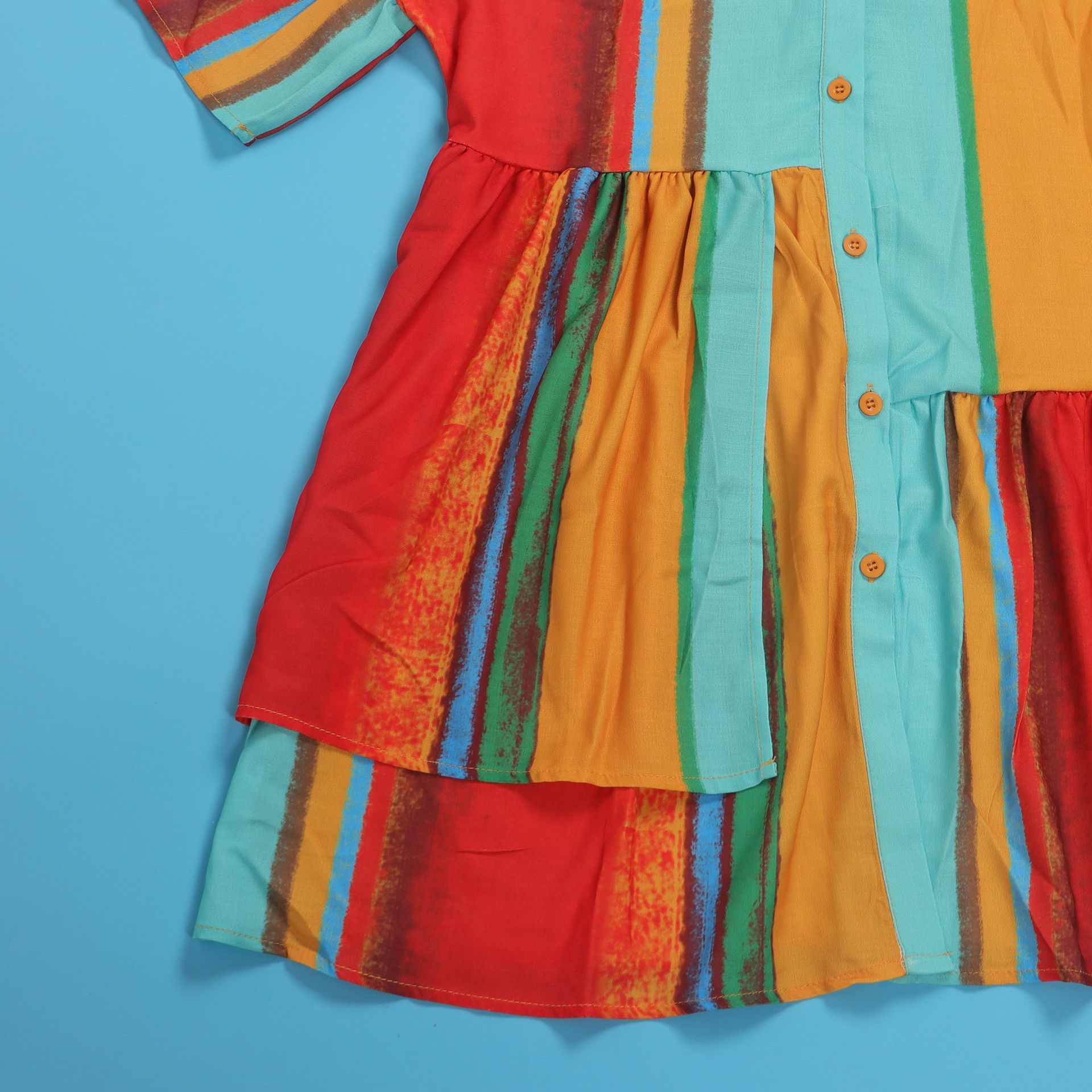 Slim Fit Printed Color Contrast Patchwork Short Dress Colorful Coat Short Sleeve Shirt Dress